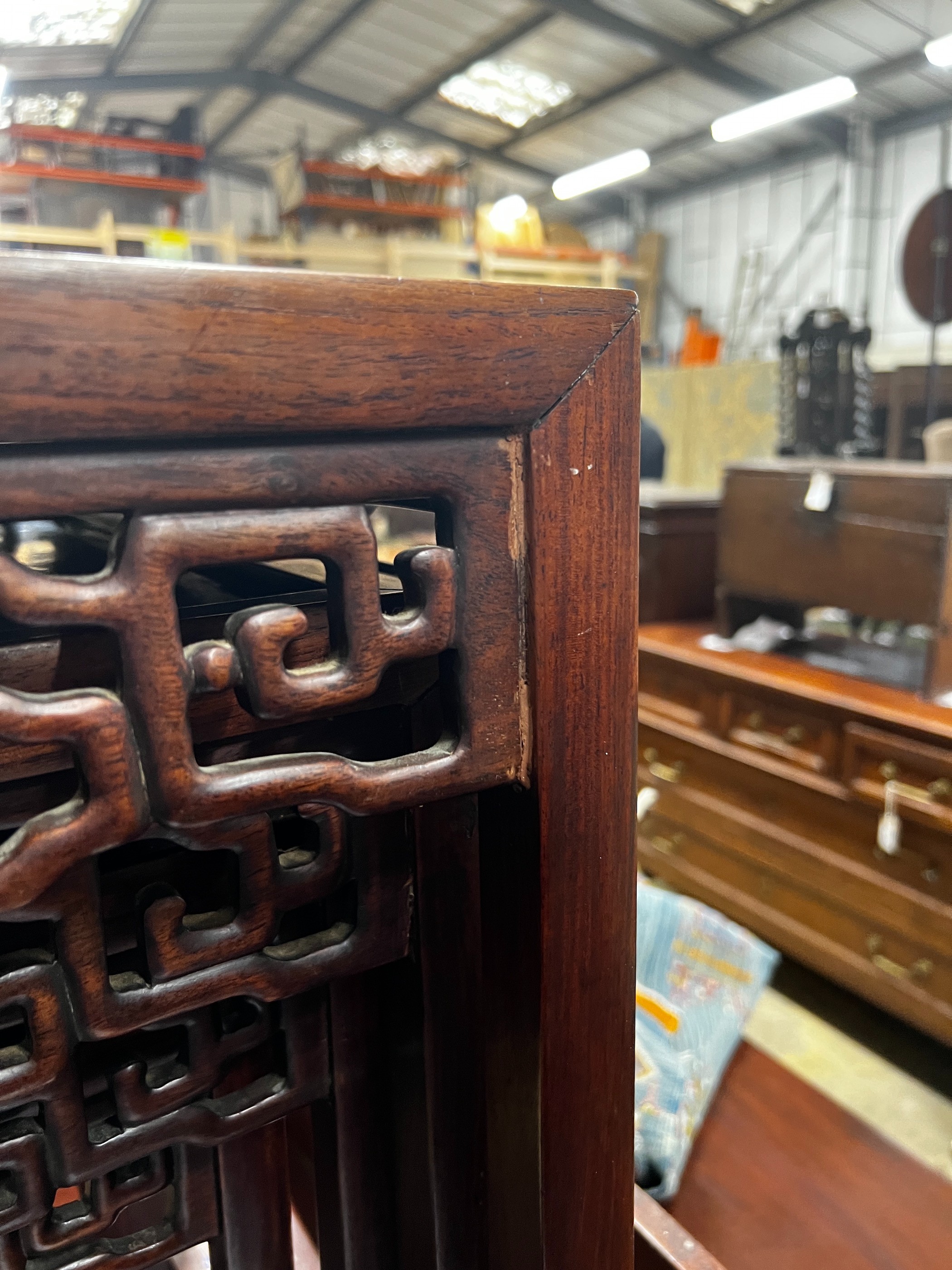 A quartetto of Chinese rectangular tea tables, width 49cm, depth 34cm, height 66cm